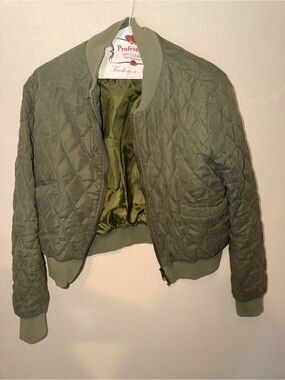 Sage Quilted Bomber Jacket in Olive